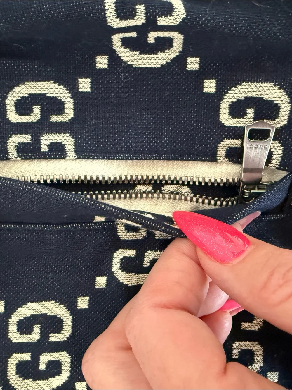 Gucci Navy GG Zip-Up Track Jacket with Red Stripe